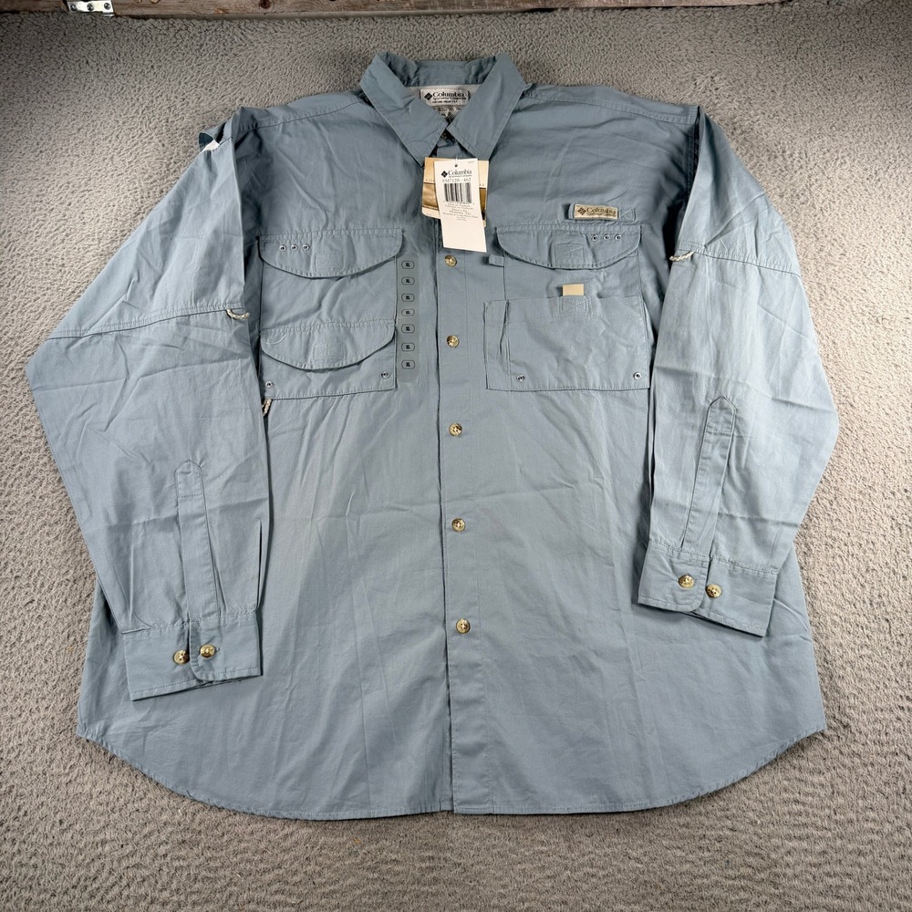 Columbia Bonehead Fishing Shirt Mens XL Overcast Blue Long Sleeve Vented